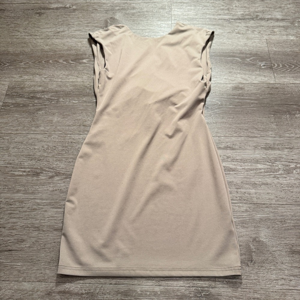 SHEIN Dress Women S Tan Solid Jersey Backless Mini Bodycon Party Clubwear Sleek